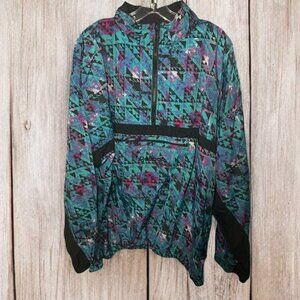 Vintage Reebok Windbreaker Pullover 1/2 Zip Jacket 90s Mens L XL Geometric Teal